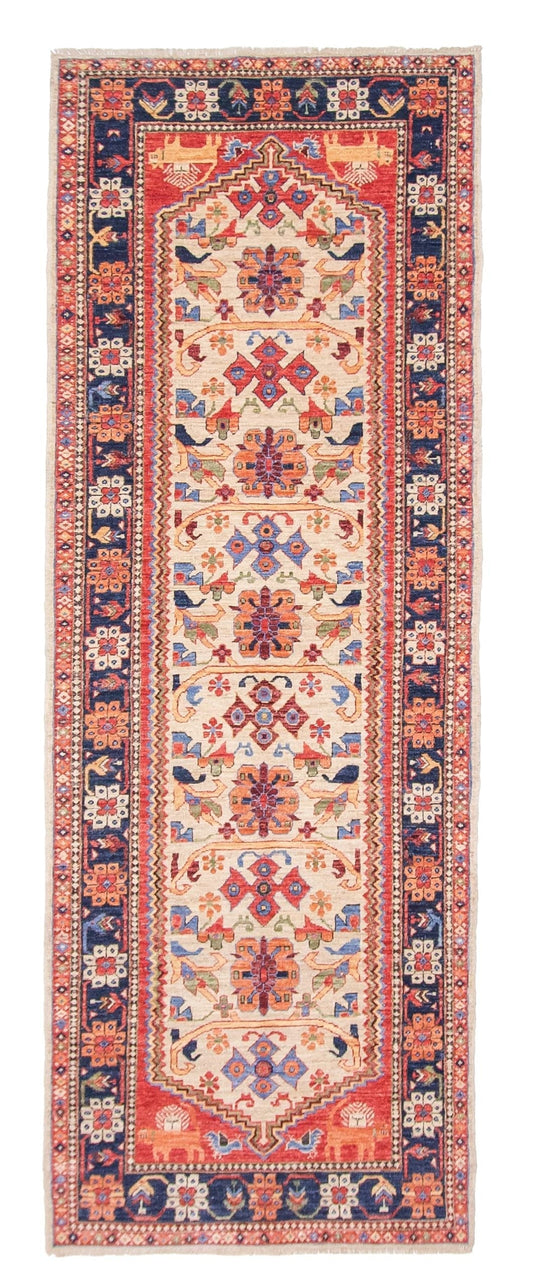 Afghan Qashqai Runner (3'00"x8'02) ivory/navy