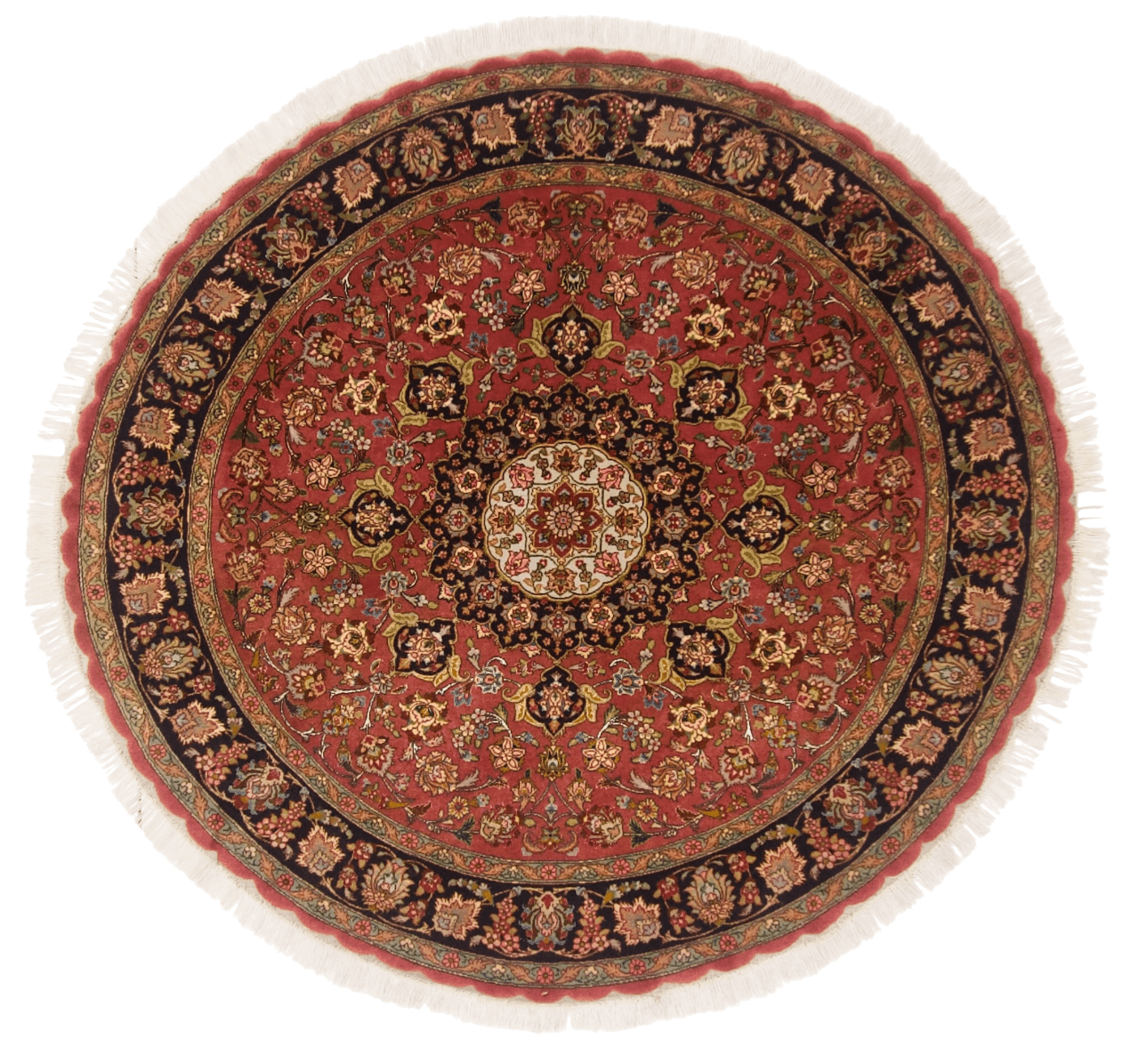 Vintage Persian Tabriz Wool/Silk (4'10"Round) dk.rose/black