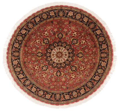 Vintage Persian Tabriz Wool/Silk (4'10"Round) dk.rose/black