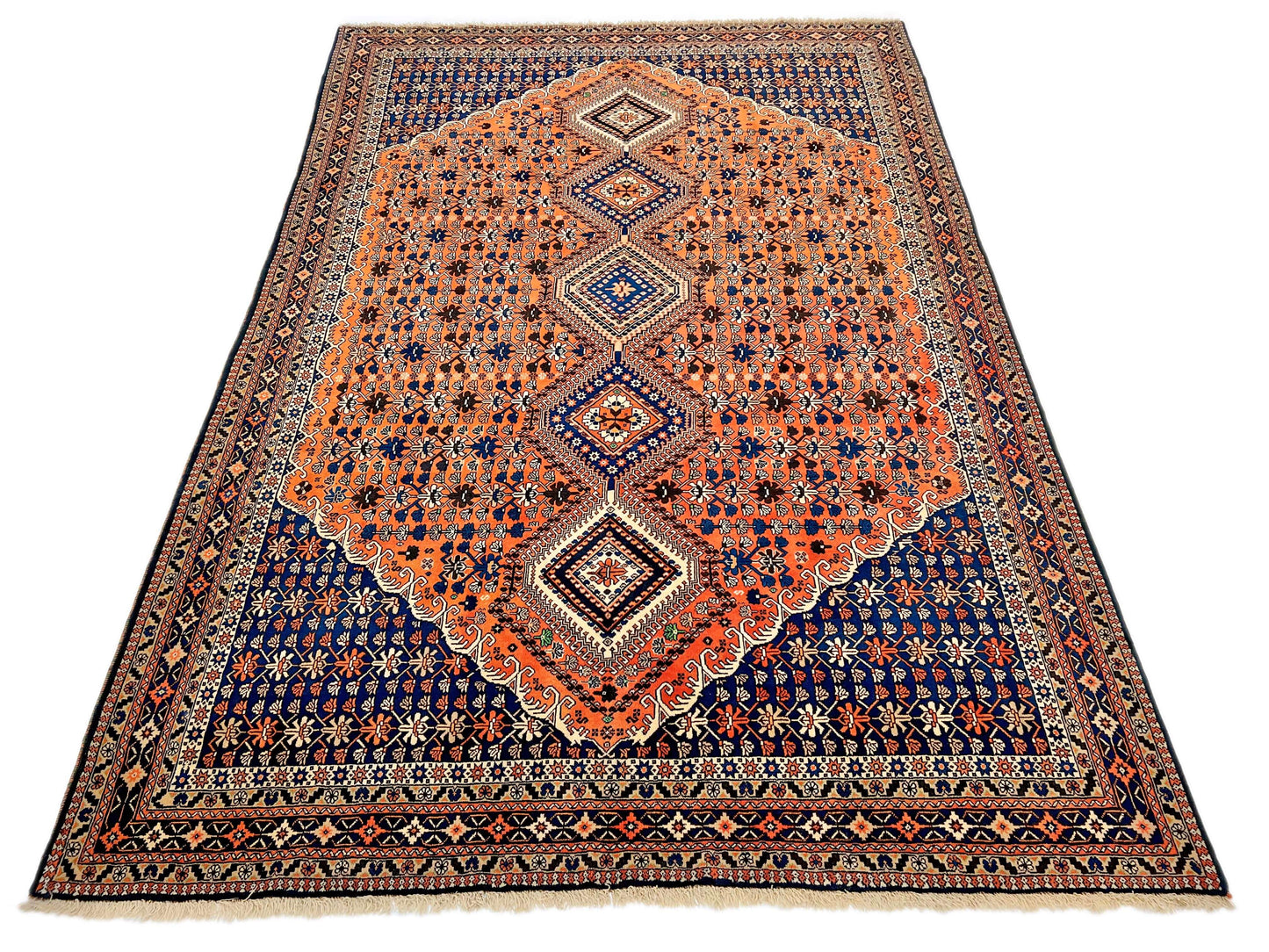 Persian Yalameh (6'09"x10'00") peach/indigo