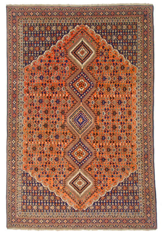 Persian Yalameh (6'09"x10'00") peach/indigo