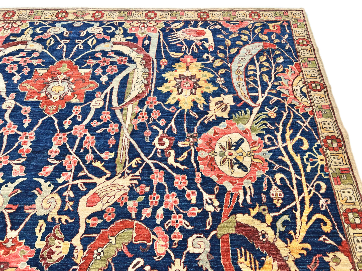 Afghan-made Bird of Paradise (9'03"x12'00") indigo