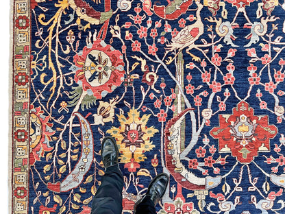 Afghan-made Bird of Paradise (9'03"x12'00") indigo