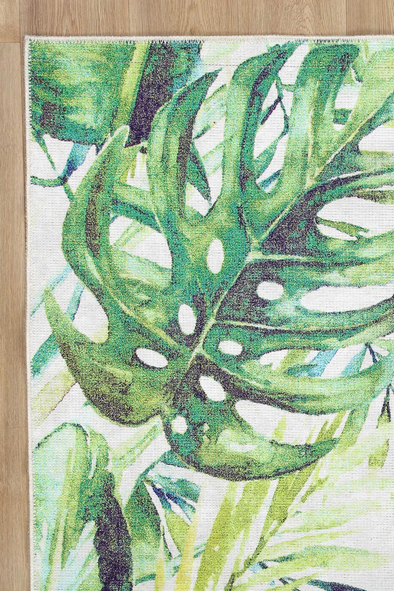 Wild Borneo Gorgeous Leaf Design in Green Rug