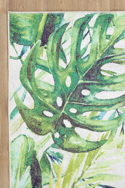 Wild Borneo Gorgeous Leaf Design in Green : Runner Rug