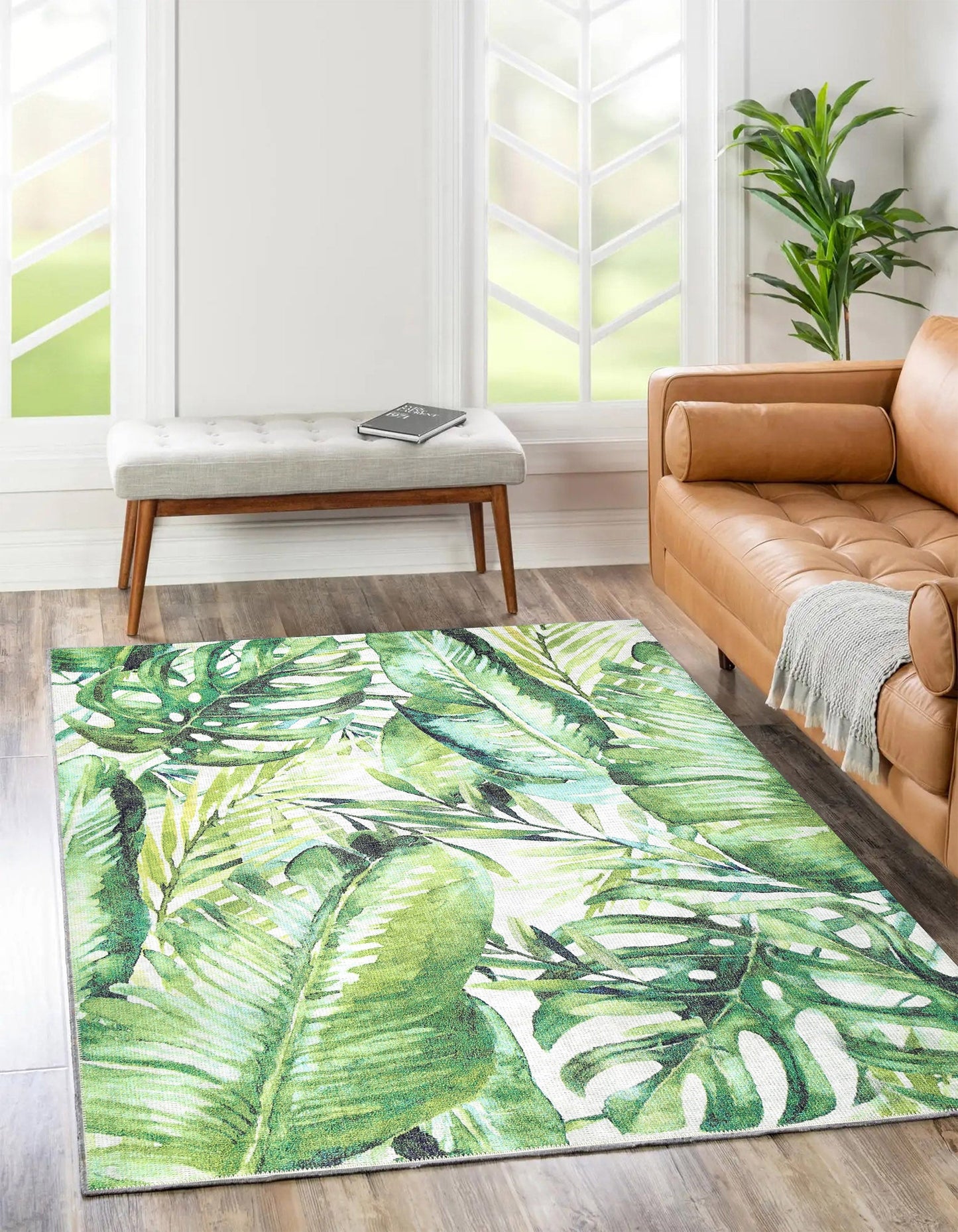 Wild Borneo Gorgeous Leaf Design in Green Rug
