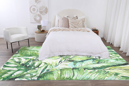 Wild Borneo Gorgeous Leaf Design in Green Rug