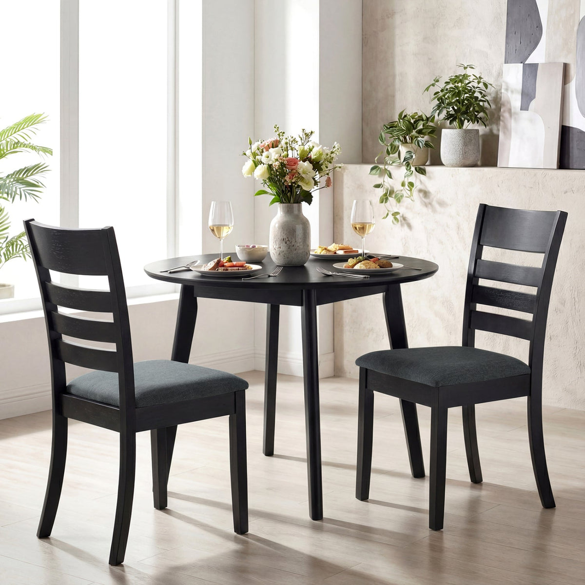 Wooden Dining Chairs Set of 2 Upholstered Kitchen Chairs with Rubber Wood Frame