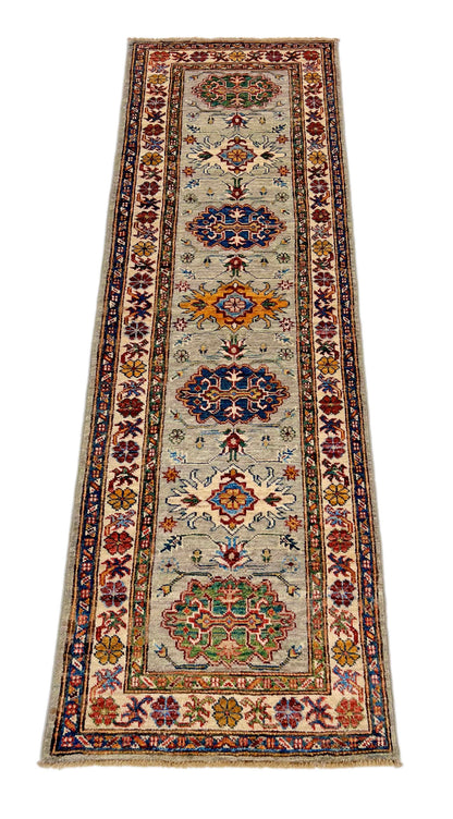 Super Kazak (2'00"x6'00") light gray/multicolor