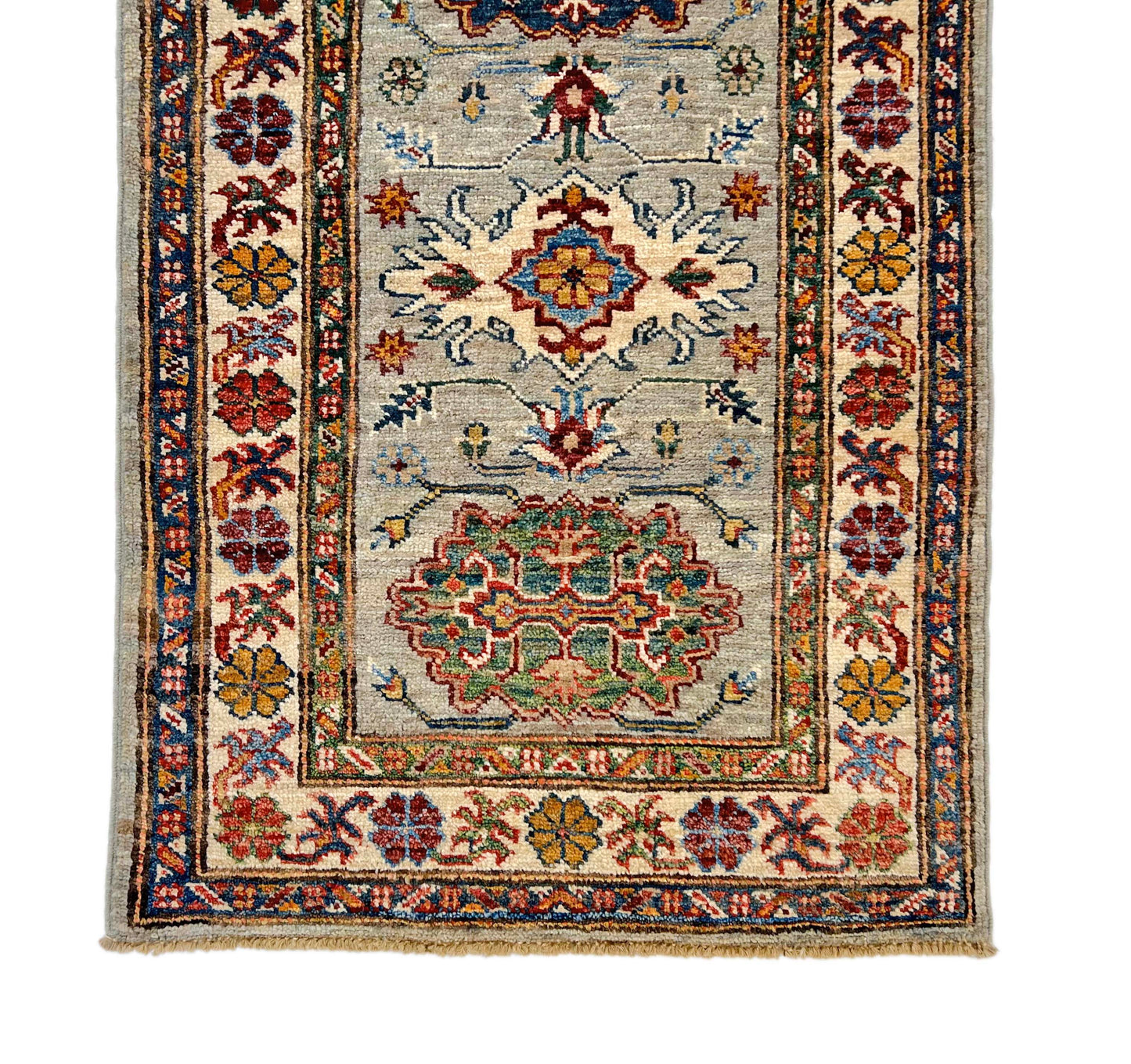 Super Kazak (2'00"x6'00") light gray/multicolor