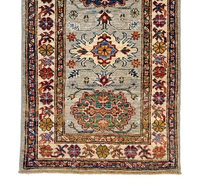 Super Kazak (2'00"x6'00") light gray/multicolor