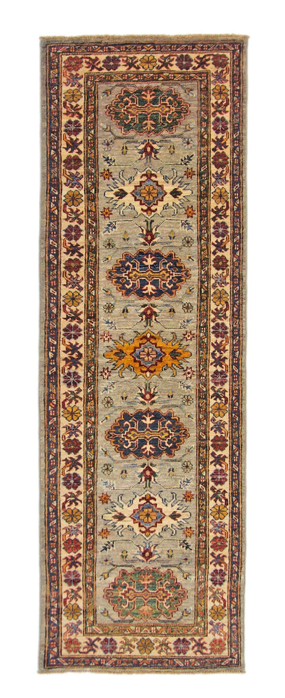 Super Kazak (2'00"x6'00") light gray/multicolor