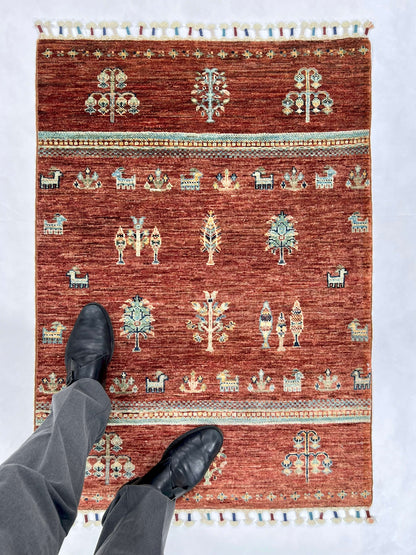 Afghan Gabbeh (2'08"x3'08") brown/teal