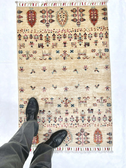 Afghan Gabbeh (2'08"x4'00") ivory/pastel