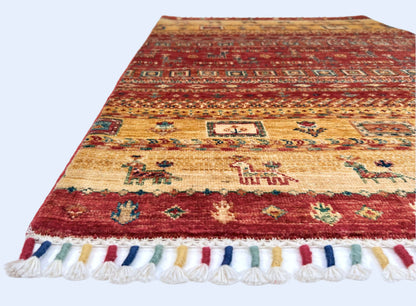 Afghan Khorjin-Gabbeh (2'08"x3'09") rust/gold