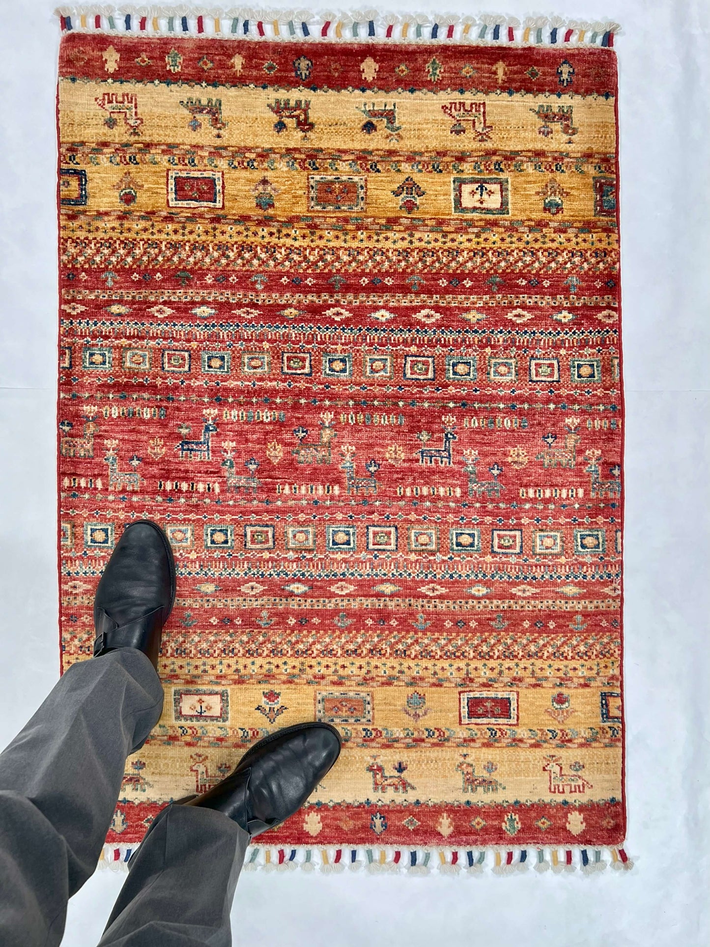Afghan Khorjin-Gabbeh (2'08"x3'09") rust/gold