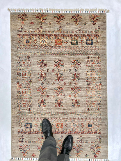 Afghan Khorjin (3'04"x5'00") silver/multicolor