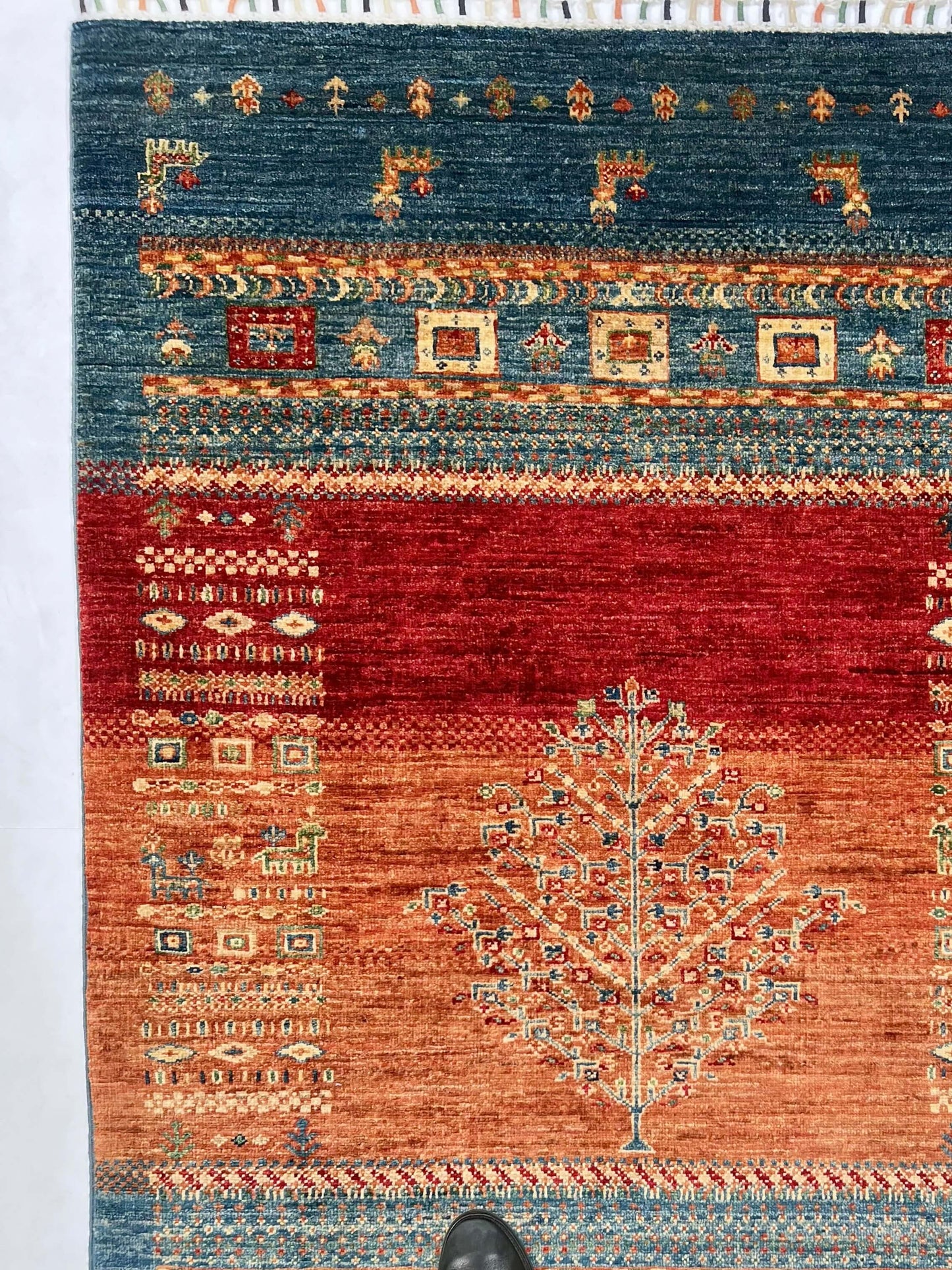 Afghan Tree of Life Gabbeh (3'04"x5'00") rust/blue