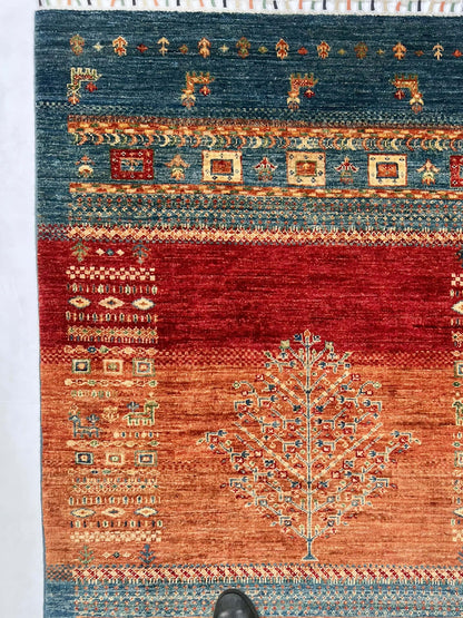 Afghan Tree of Life Gabbeh (3'04"x5'00") rust/blue