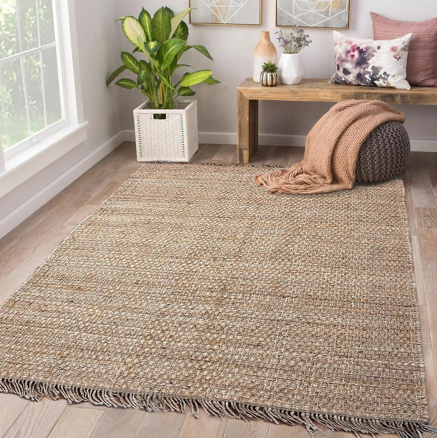 Multi Size Hand Woven Flat Weave 100% Jute Ineas Traditional Oriental Area Rug