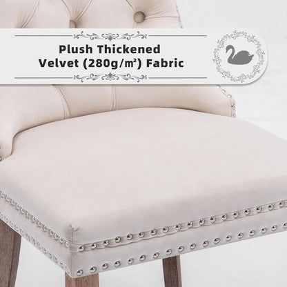 Velvet Dining Chairs Beige Nailhead Trim Set Of Four