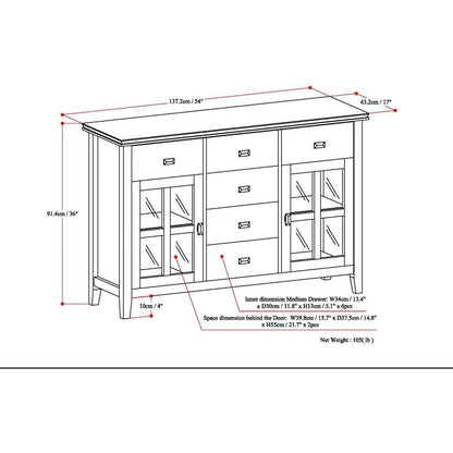 Chestnut Brown Contemporary Sideboard With Glass Doors