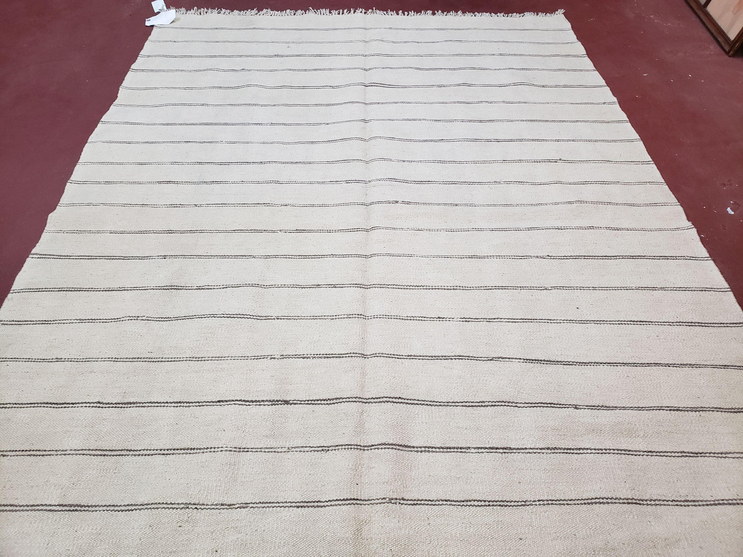 New Turkish Kilim Rug, Striped Area Rug, Southwestern Style, Off-white/Ivory Color, 5x8 Kilim Carpet, Hand-Knotted, Flatweave, Wool