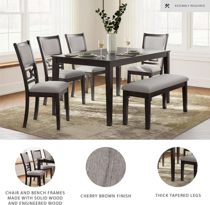Cherry Brown Transitional Table Set Cushioned Chairs