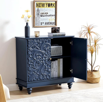 Midnight Blue Luxury Accent Sideboard With 2 Doors