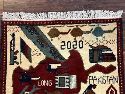 Afghan War Rug 2 x 2.6, Guns Tanks Helicopters