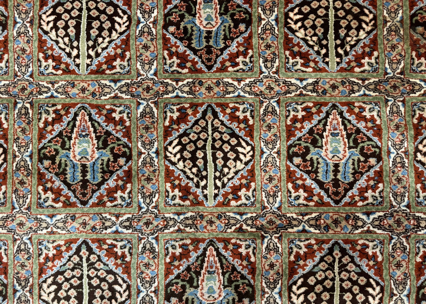 Sino Persian Rug 8x10, Panel Design, Brown, Multicolor, Wool, Cedar Trees