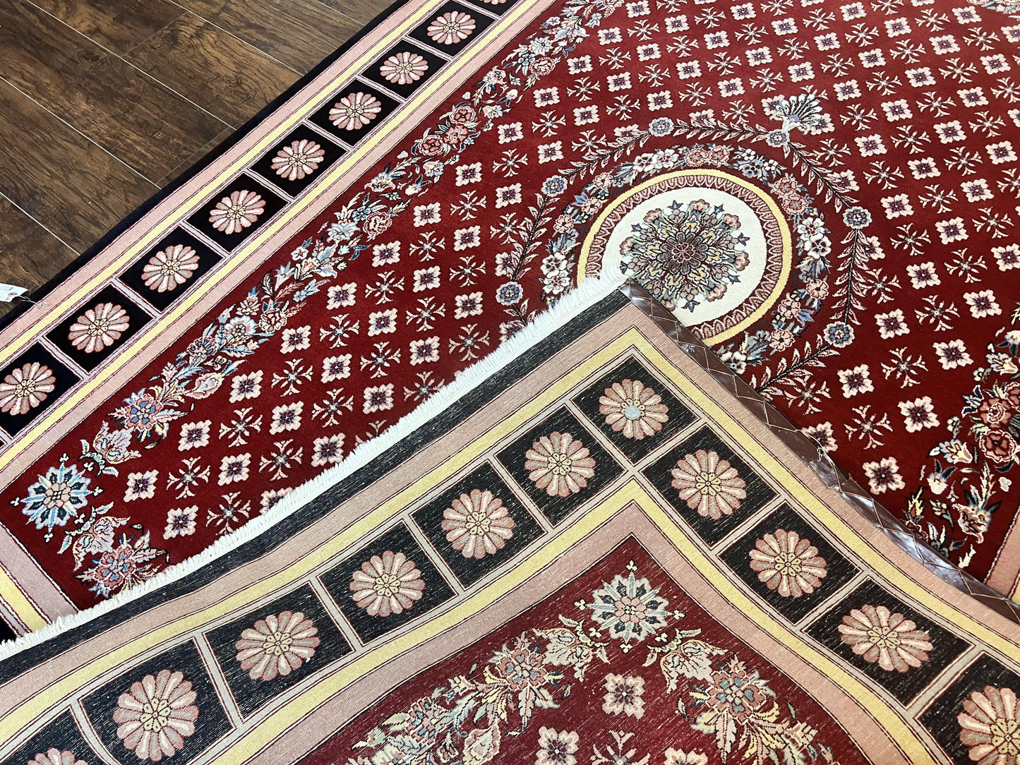 Pakistani Rug 6x9, European Aubusson Design, Wool Handmade Vintage Carpet, Dark Red, 6 x 9 Medium Sized Rug