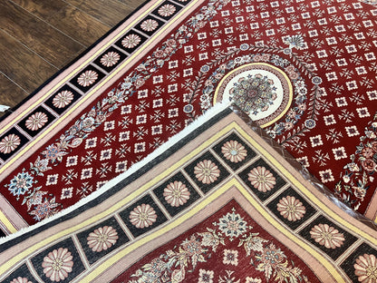 Pakistani Rug 6x9, European Aubusson Design, Wool Handmade Vintage Carpet, Dark Red, 6 x 9 Medium Sized Rug