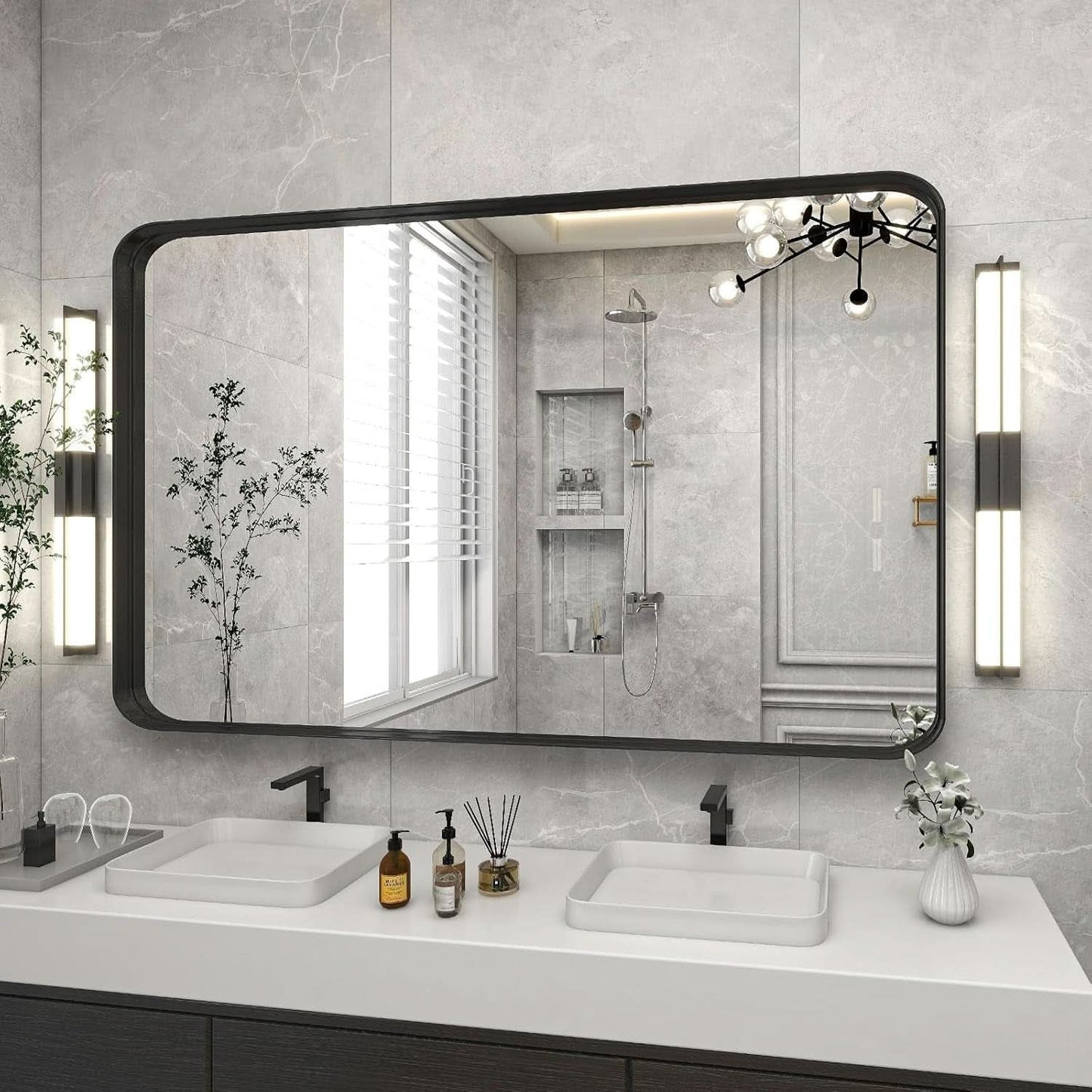 Bathroom Mirror 30x48 Inch Black Deep Frame Wall Mirror