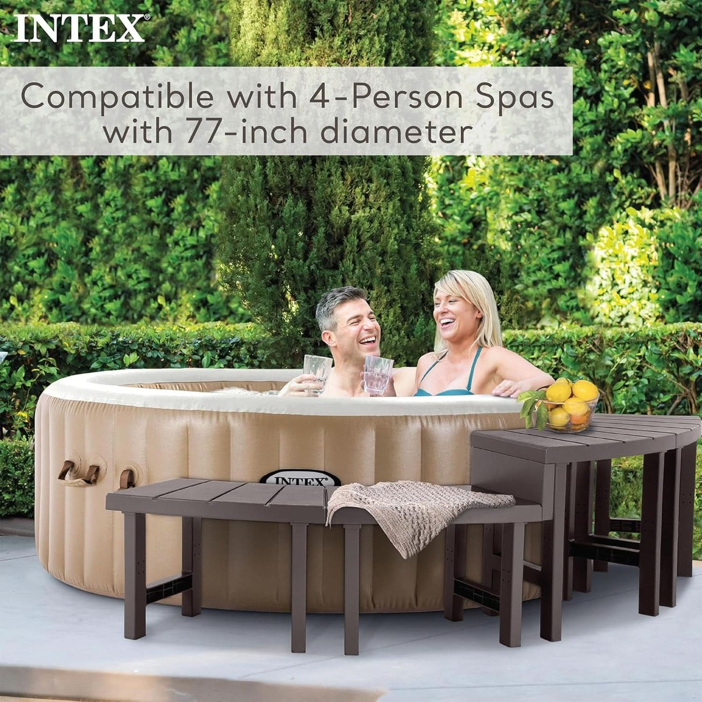 Two Medium Height PureSpa Benches For Four Person Spas Featuring Curved Seating Set