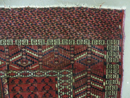 Antique Turkoman Rug 4x5, Ensi Hatchli Tekke Wool Rug