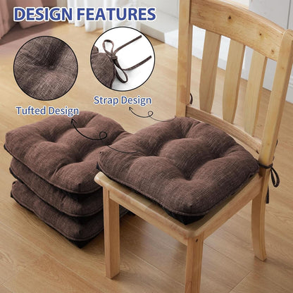 Tufted Memory Foam Dining Chair Cushions Set Of 4 Brown