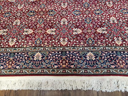 Vintage Turkish Sivas Area Rug 6.5 x 9.5, Wool Hand-Knotted Red & Midnight Blue Allover Floral Pattern Oriental Carpet, 6x9 Traditional Rug