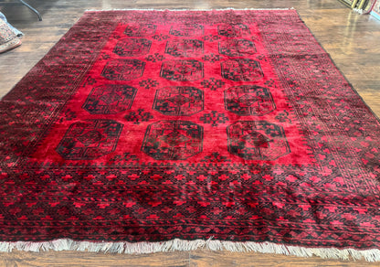 Afghan Turkoman Rug 9x10, Red Beshir Carpet, Tribal, Wool, Antique