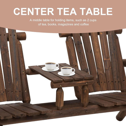 Two-Seat Wooden Adirondack Chair With Integrated Table