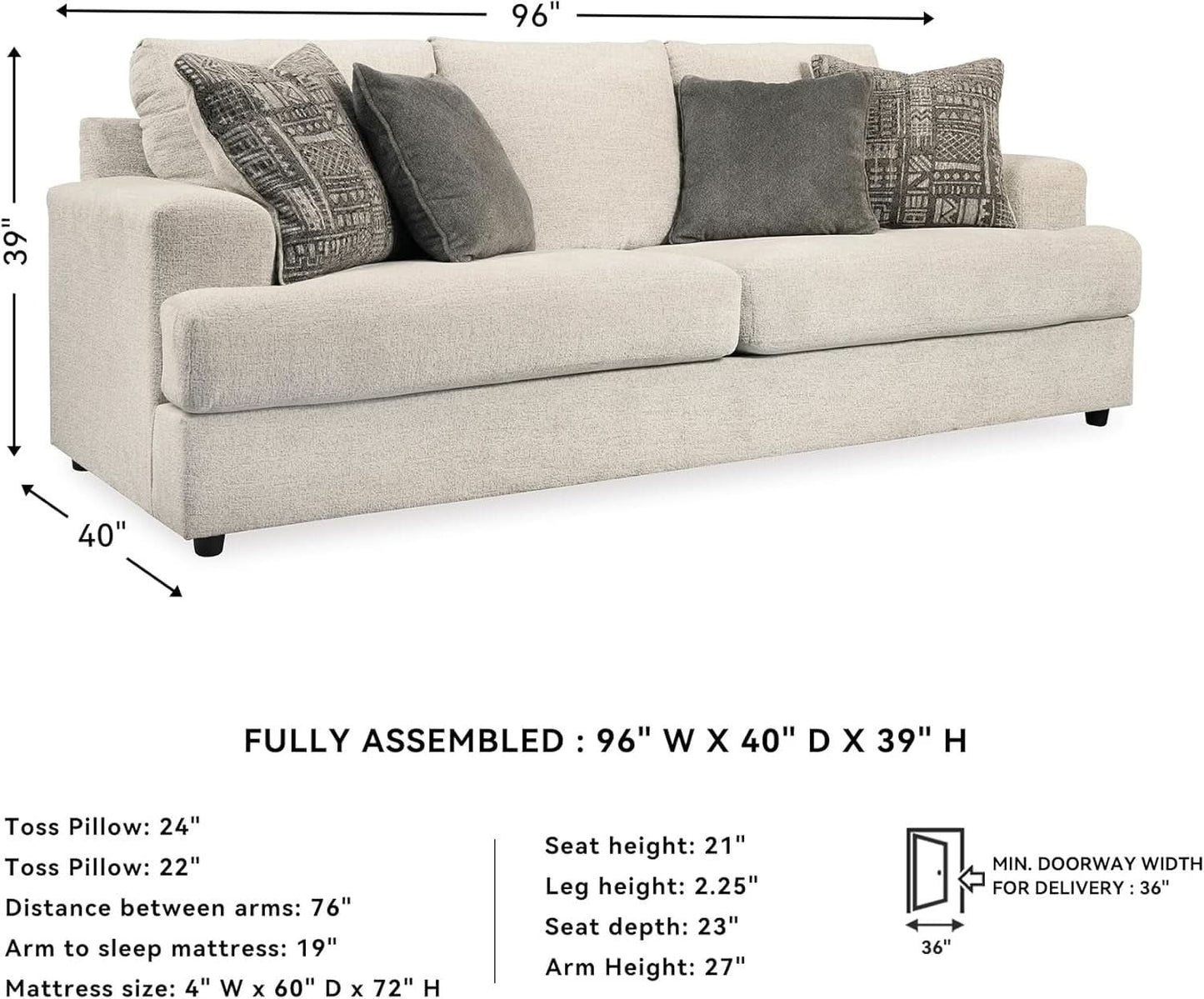 Soletren Premium Chenille Queen Sofa Sleeper White