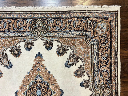 Square Persian Kirman Rug 4x4, Semi Open Field, Handmade