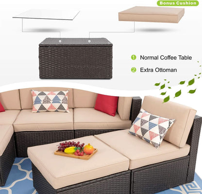 Outdoor Wicker Sectional Sofa Set with Coffee Table