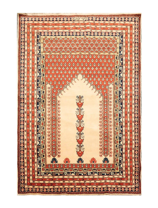 4'4'' x 6'4'' Hand Knotted 100% Wool Prayer Rug Oriental Area Rug Beige