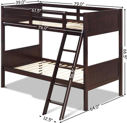 Twin Over Twin Bunk Bed Espresso With Safety Rails
