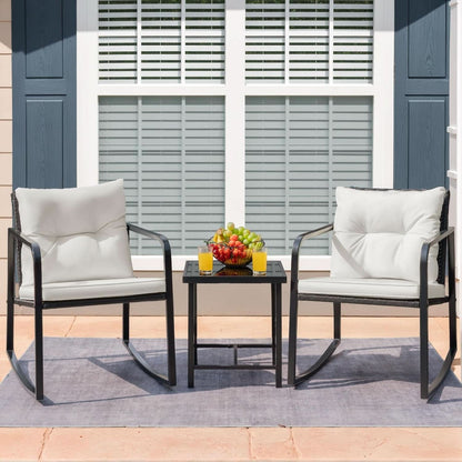 Patio Set 3 Piece White Wicker Rocking With Coffee Table