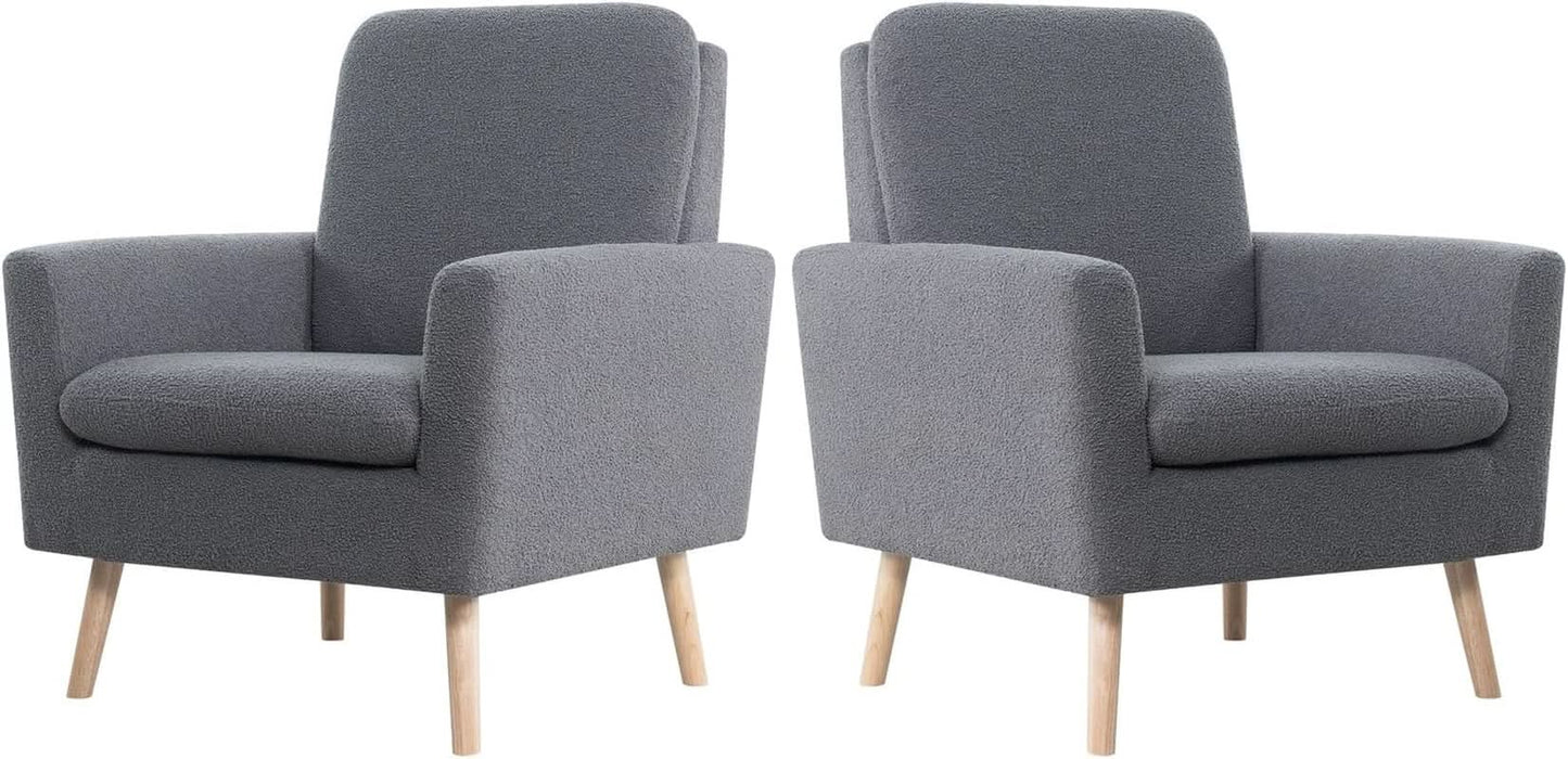 Gray Mid Century Modern Plush Upholstered Armchair