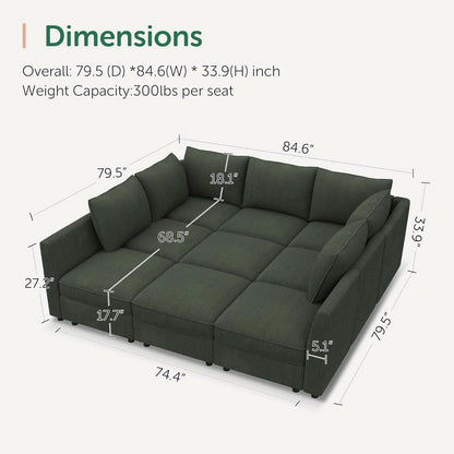 Emerald Green Modular Sleeper Sofa With Hidden Storage Compartment