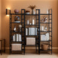 Triple Wide Industrial Bookshelf With Metal Frame 14 Open Shelves
