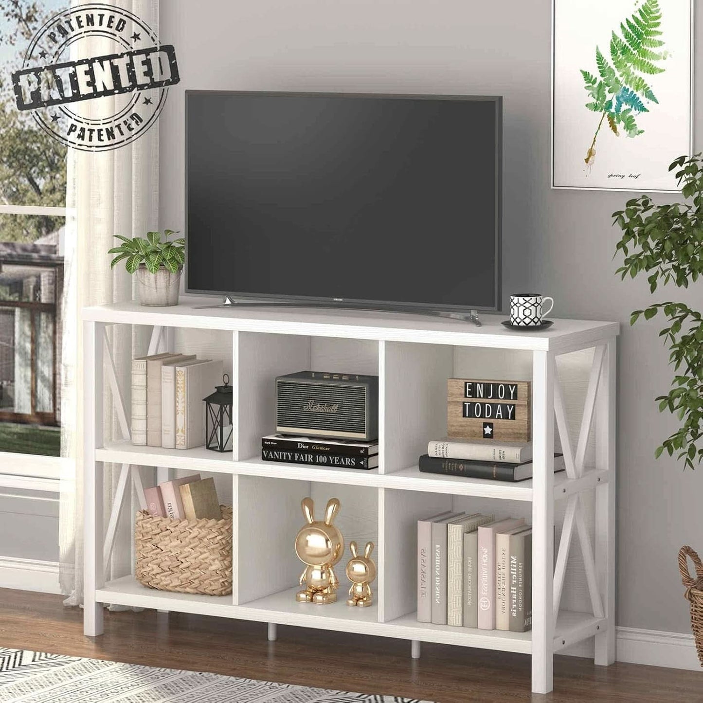 Six Cube Storage Organizer White Oak 47 Inch Bookshelf